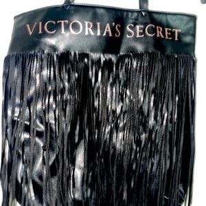 Victoria’s Secret, black fringe, faux leather bag, tote